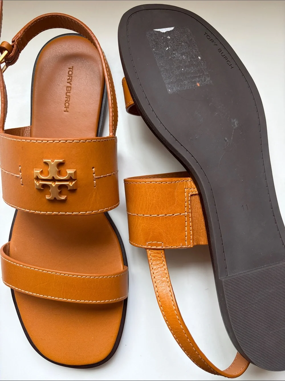 Tory Burch Tan Leather Flat Sandals Size 10.5/11